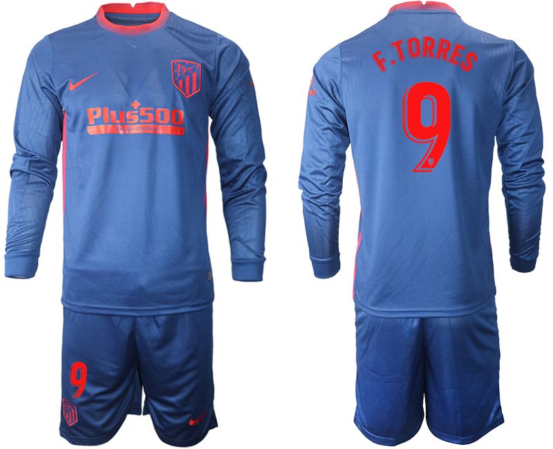 Men 2020-2021 club Atletico Madrid away long sleeves #9 blue Soccer Jerseys